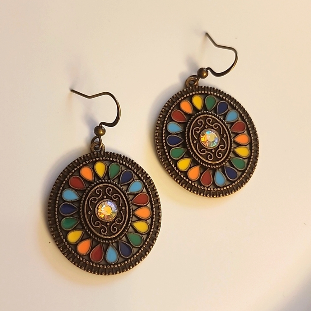 Boho Disc (oval) Earrings Bronze Simulated Diamond ER